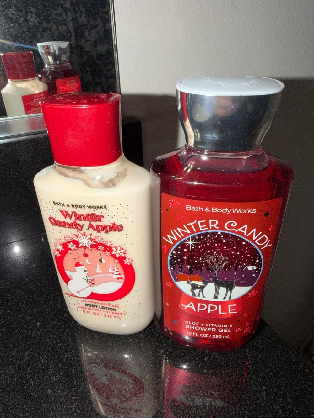 Bath & Body Works Winter Candy Apple Shower Gel & Lotion - Red, White